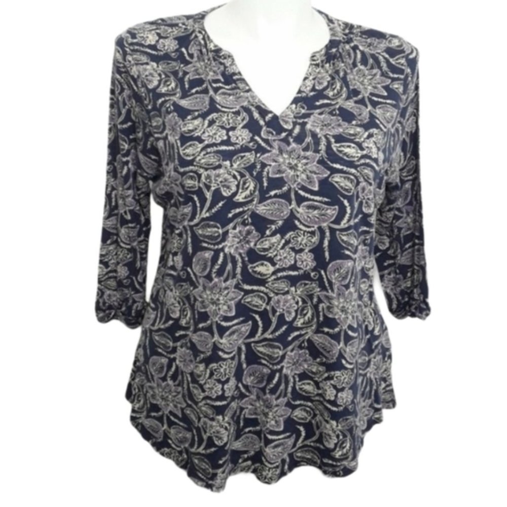 LUCKY Brand Floral Print Split Neck Popover EUC sz 1X
